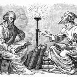 Bookish medieval men conversing