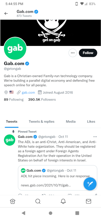 Gab twitter profile
