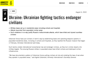 Amnesty International report on Ukraine military endangering civilians