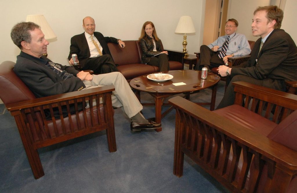 NASA Administrator Michael Griffin, left, meets with CEO of SpaceX Elon Musk